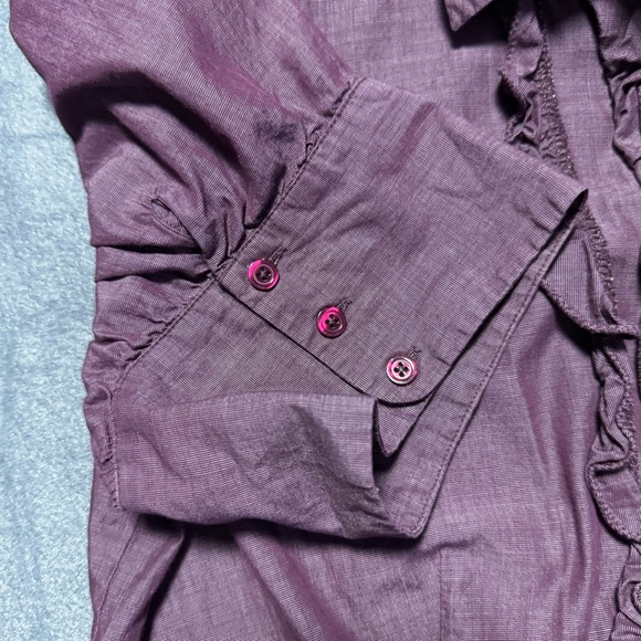 Moda International Women’s Ruffle Front Purple Short Sleeve Cotton Blouse, XL - Picture 5 of 13